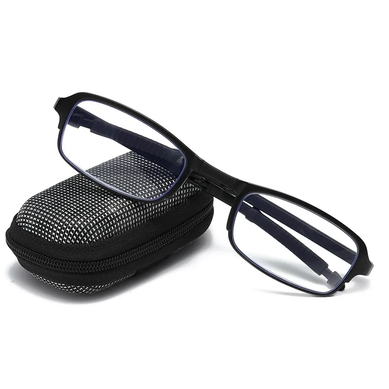 نظارات قراءة قابلة للطي وصندوق إطار أسود أحمر مضاد للضوء الأزرق نظارات محمولة TR90 نظارات بعيد النظر الديوبتر + 1.0 + 1.5