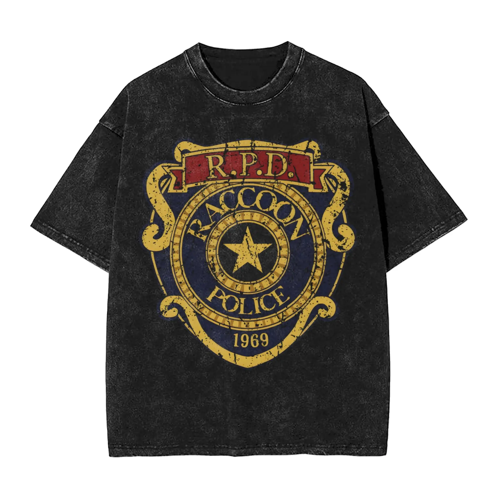 Washed T Shirts Retro Raccoon Police Department Vintage T-Shirt Oversize RPD  Streetwear 100% Cotton Summer Tee Shirt Men Women
