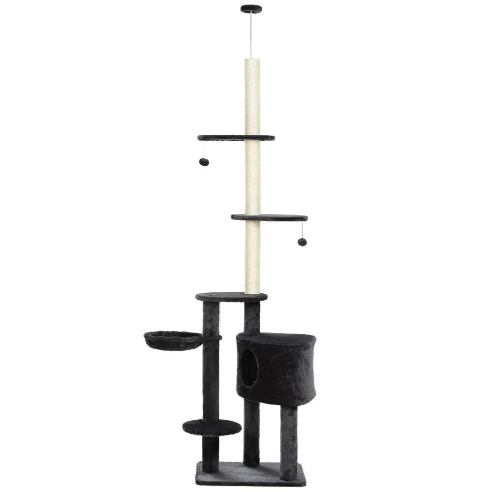 

Adjustable Height Floor-To-Ceiling Vertical Cat Tree with Carpet Platforms, Condo & Rope Scratching Areas, Pet Furniture