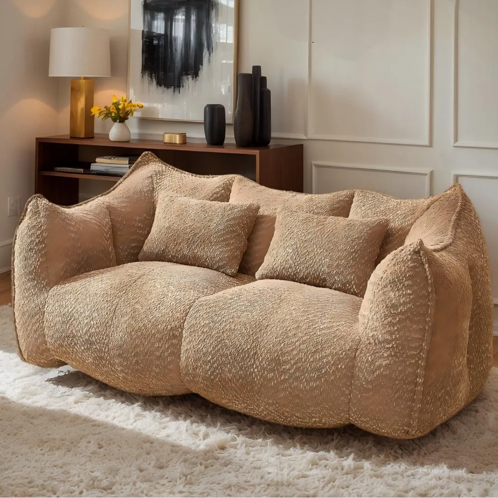 كرسي W Chenille Beanbag، أريكة بين باج بمقعدين بتصميم واسع، كرسي بجانب الحريق للبالغين، أريكة مضغوطة
