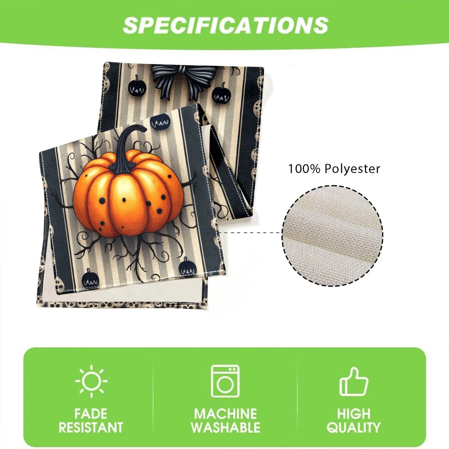 قطعة واحدة من مفرش طاولة الهالوين ذو الطابع الداكن، مزين بأنماط اليقطين والجمجمة والخفافيش، مناسب لحفلات الهالوين والديكورات الداكنة #6