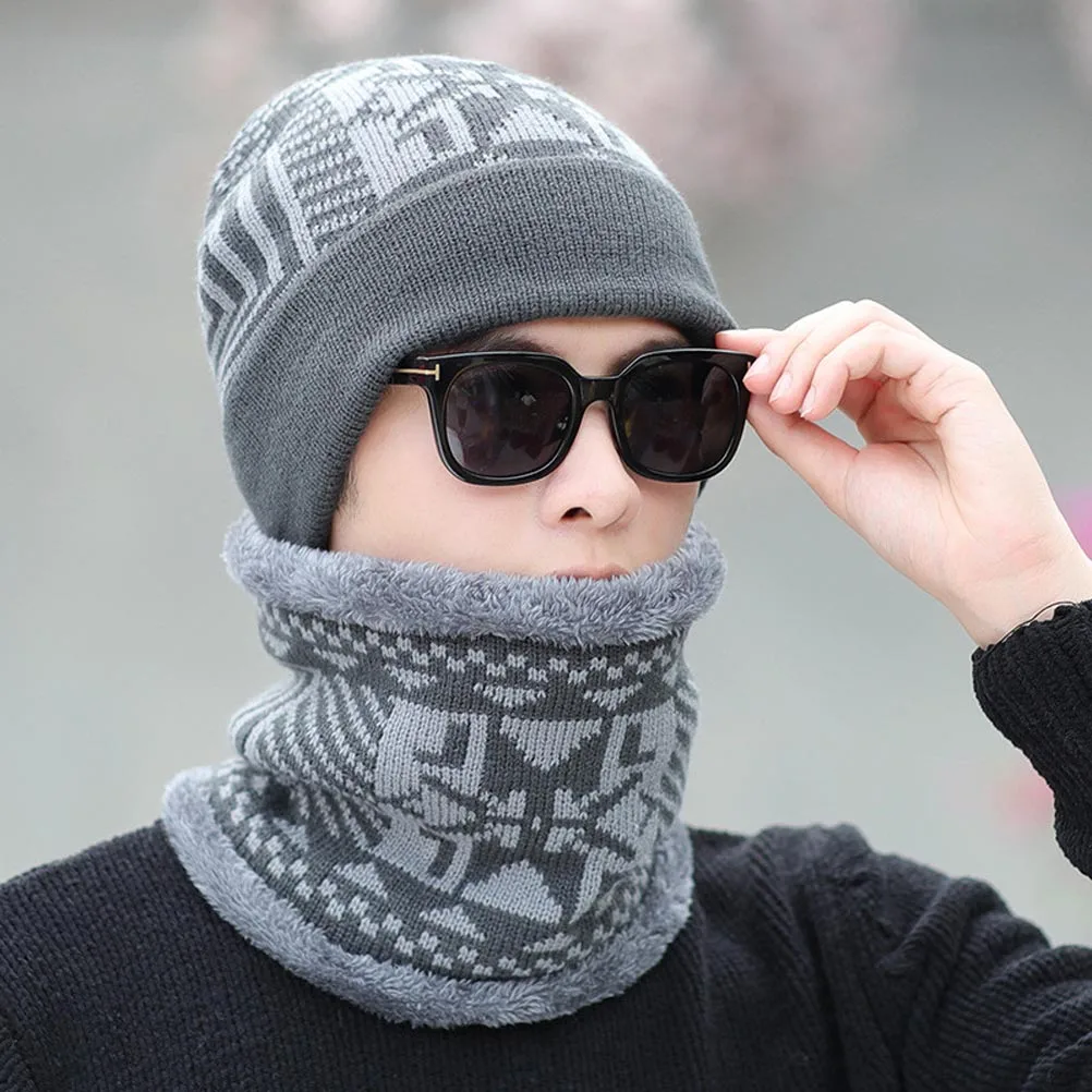 

Bonnet for Men Warm Knitted Scarf Hat Men's Mens Winter Hats Korean Version Grey