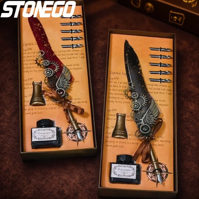 

Винтажный набор перьевых ручек с дизайном в виде крыла, классический набор для каллиграфии и подписи, 15 мл, с флаконом для чернил