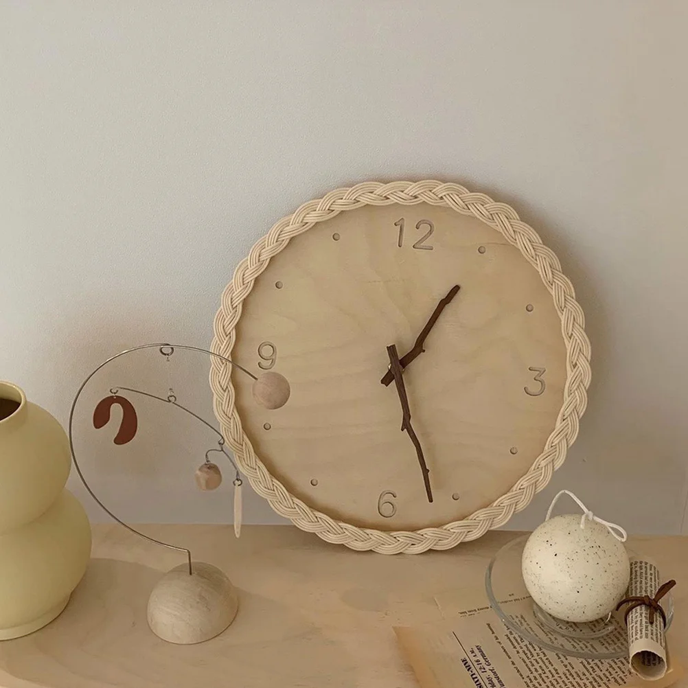 

Silent Wall Clock with Rattan Frame Round Mute Movement Quartz Clock for Living Room Bedroom Study Home Decoration