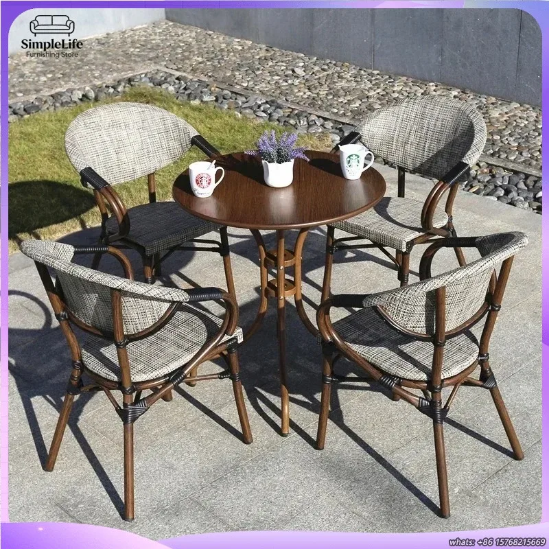 

Rattan Garden Furniture Set Outdoor Balcony Table and Chair Set Patio Terrace Lounge Set Modern Leisure Furniture for Cafe