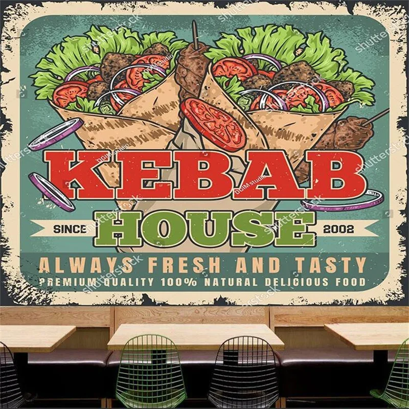 Hand Drawn Kebab Wallpaper for Fast Food Restaurant Background Wall Paper Industrial Decor Mural Papel De Parede Papel Tapiz