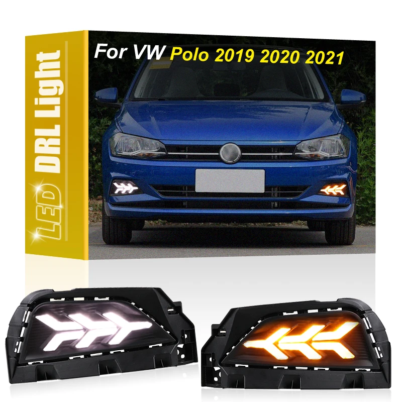 

2Pcs Front Fog Lamp Cover White LED DRL Daytime Running Light Dynamic Turn Signal Indicator For Volkswagen Polo 2019 2020 2021