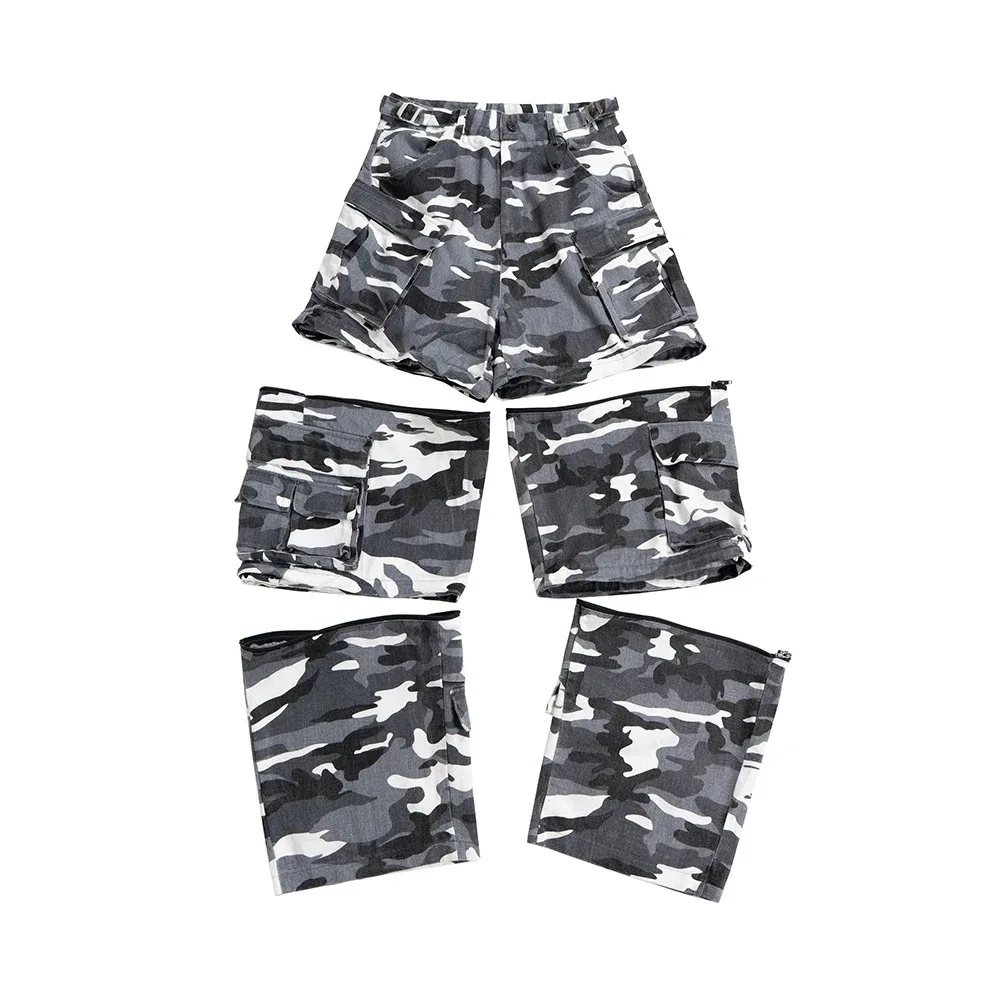 

Съемные свободные функциональные камуфляжные джинсы для мужчин, широкие лоскутные свободные джинсовые брюки большого размера