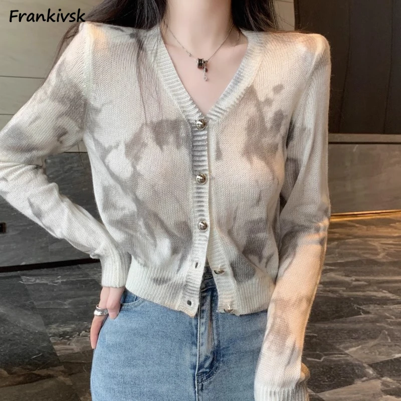 

Tie-dye Cardigan Women Spring Autumn Office Lady Advanced Long Sleeve Minimalist Hipster Stylish Classic Youthful Vitality Chic