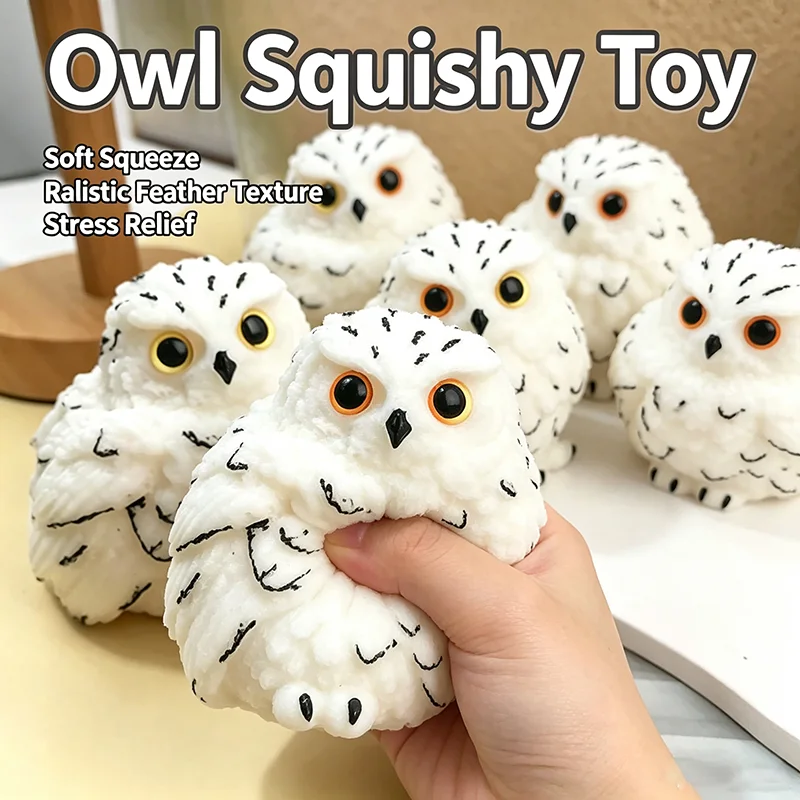 Cute Snow Owl Squishy Toy Fluffy Soft Squeeze Fidget Toy Slow Rising Animal Stress Relief Decompression Toy Kids Holiday Gift