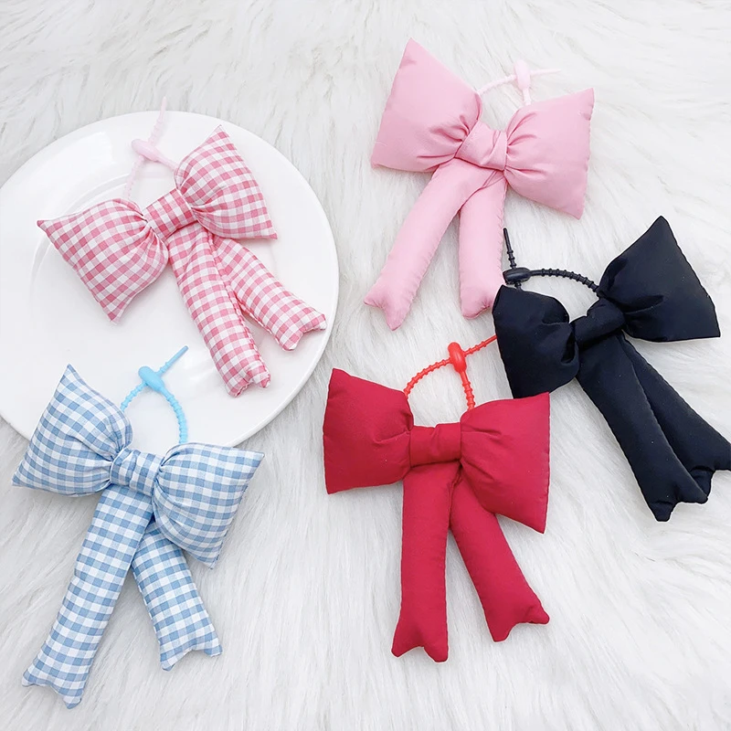 Fashion Checkered Bow Keychain Pendant Solid Color Bow Keychain For Women Girls Cute Sweet Bag Decoration Accessories Gifts