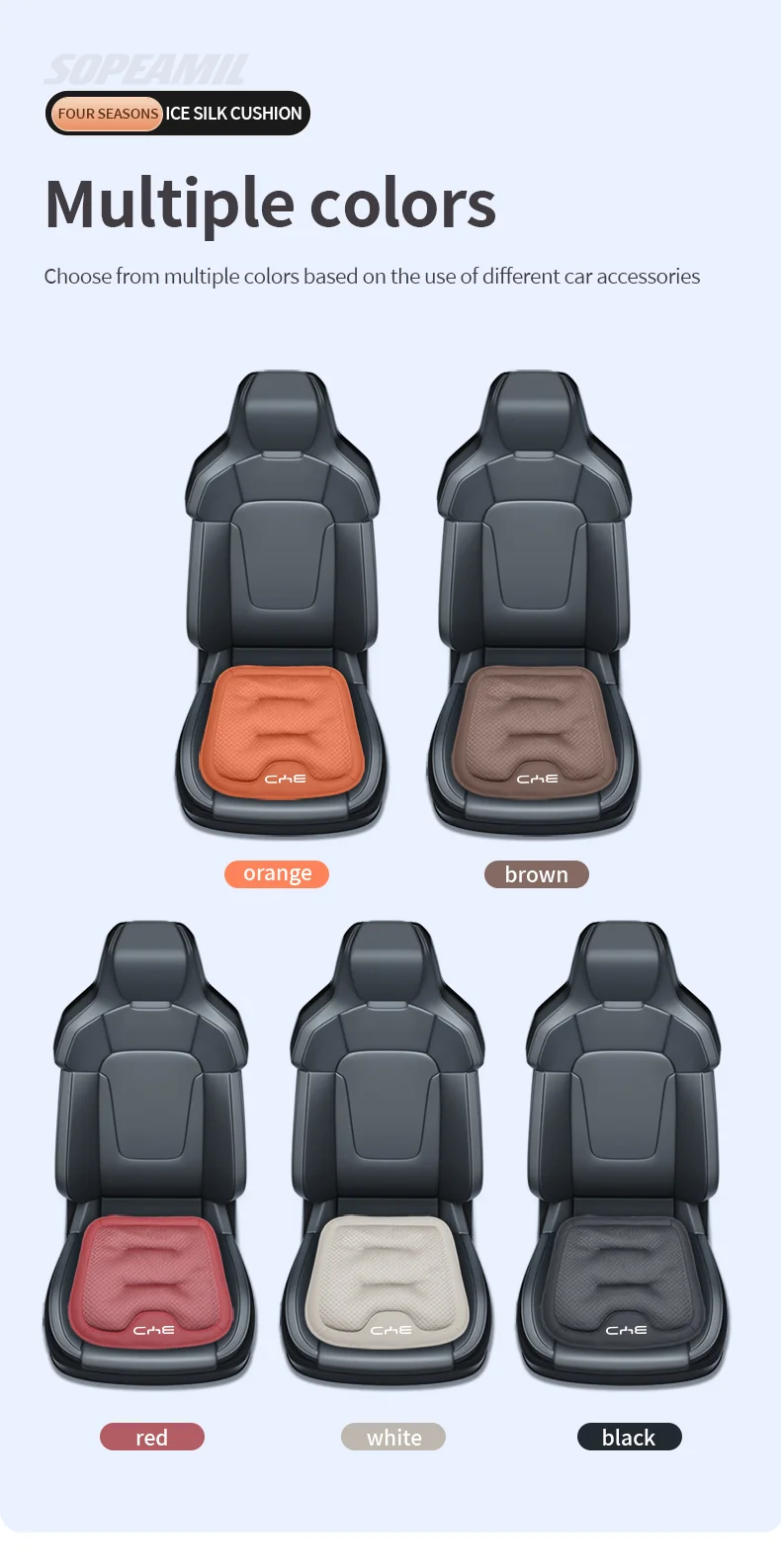 Atmungsaktiver Autositzbezug aus Eisseide, Sitzschutzauflage für BYD Ato 3, Fafengtang F3, E6, Yuan Song Plus EV, F0, Qinhan, Dolphin S6 – Detail 15