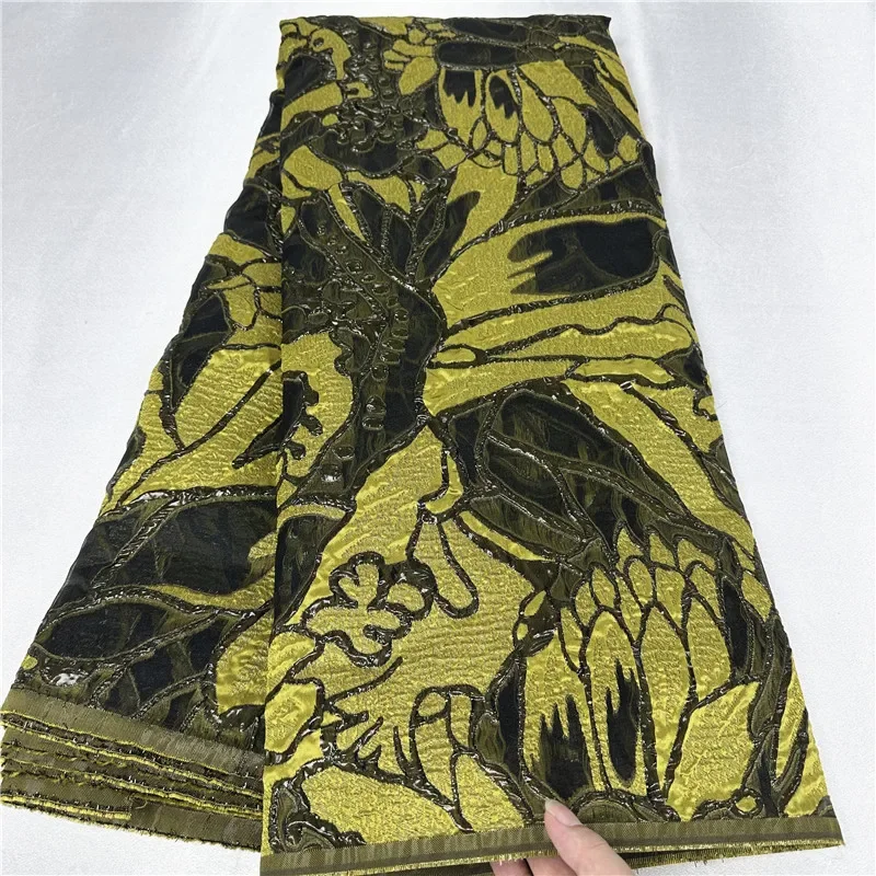 Imagem -05 - Africano Brocado Jacquard Tecido de Renda Laço Líquido Dourado Francês Vestido de Noiva Alta Qualidade Jardas 29l85293 2024