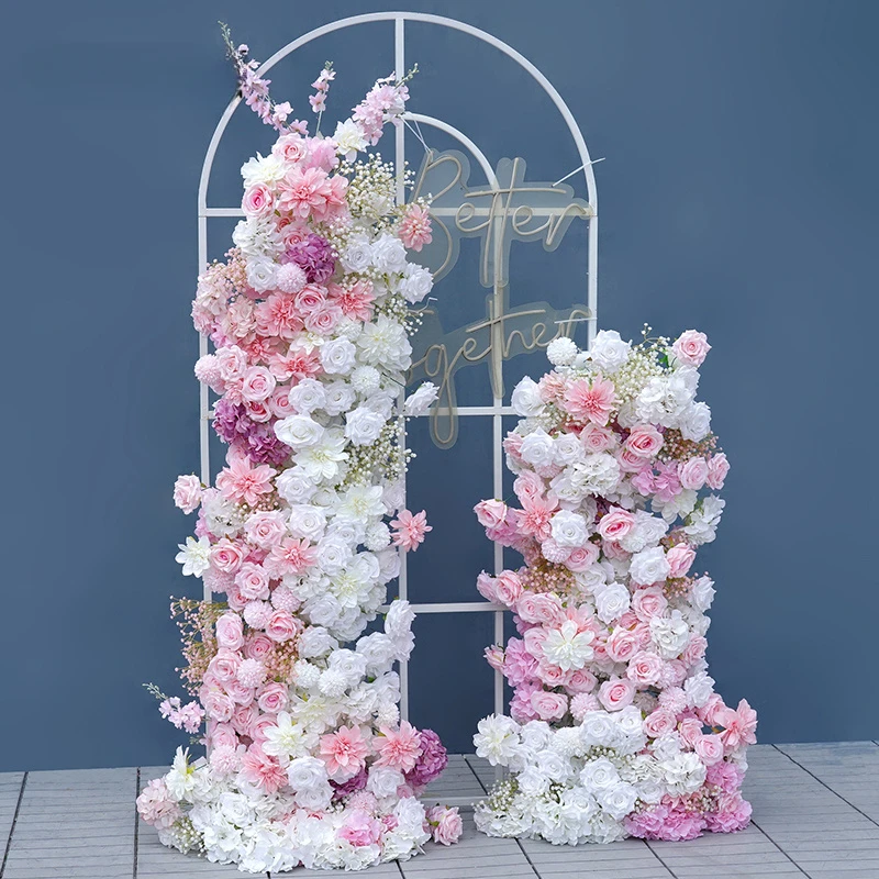 Pink White Rose Baby Breath Artificial Flower Arrangements For Wedding Decoration Floral Backdrop KT Board Decor Window Display