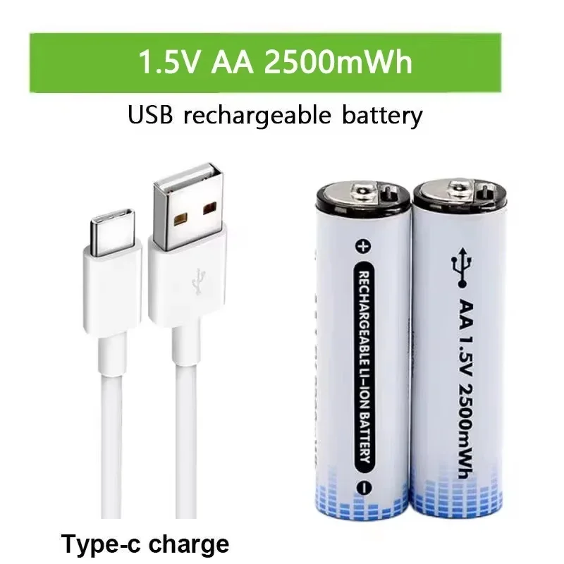 New AA 1.5V 2500mWh  USB type-c rechargeable li-ion battery for remote control mouse small fan Electric toy battery