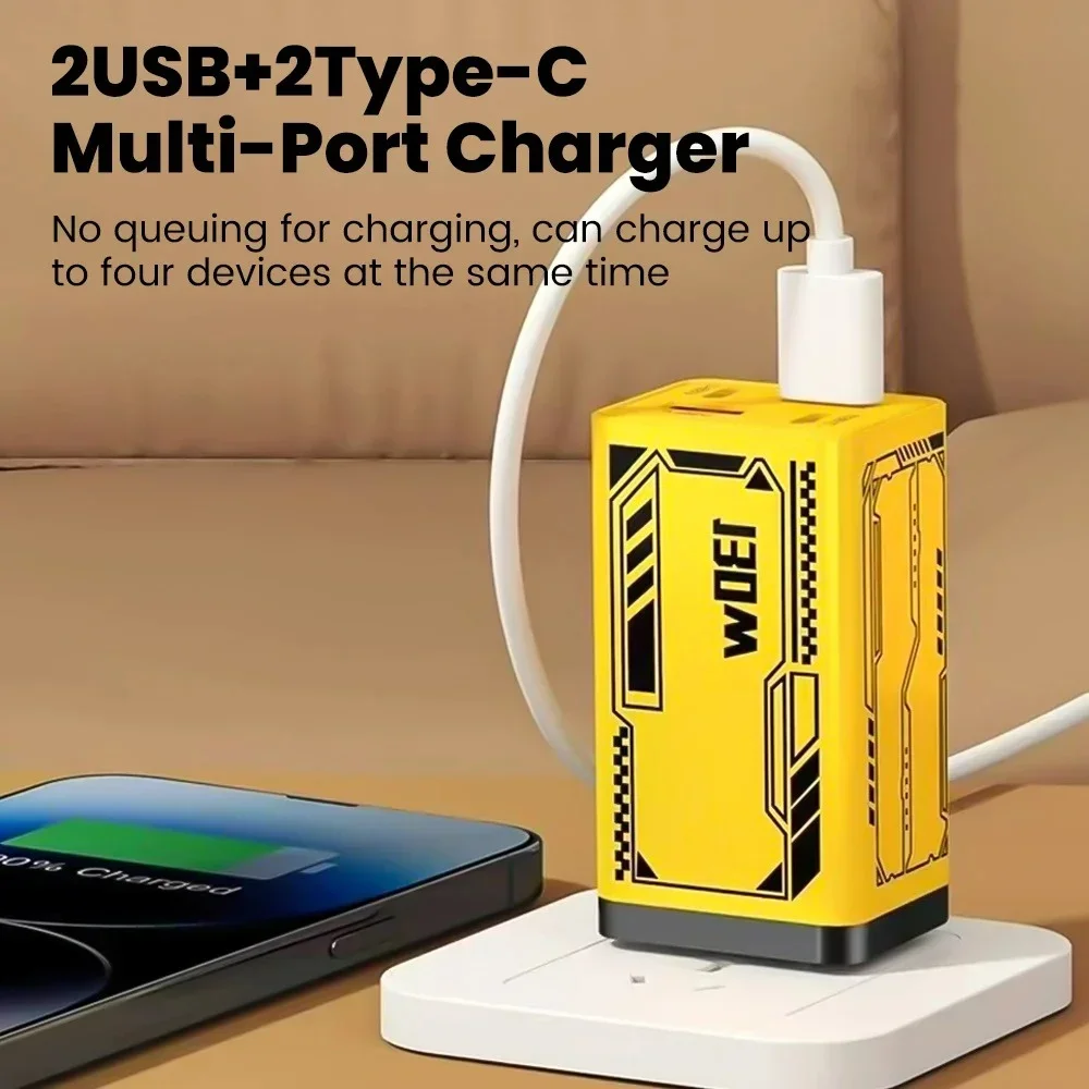 130W 4 Ports USB Type C Charger QC3.0 PD Fast Charging Mobile Phone Charger Travel Wall Adapter For iPhone 16 17 Samsung Xiaomi