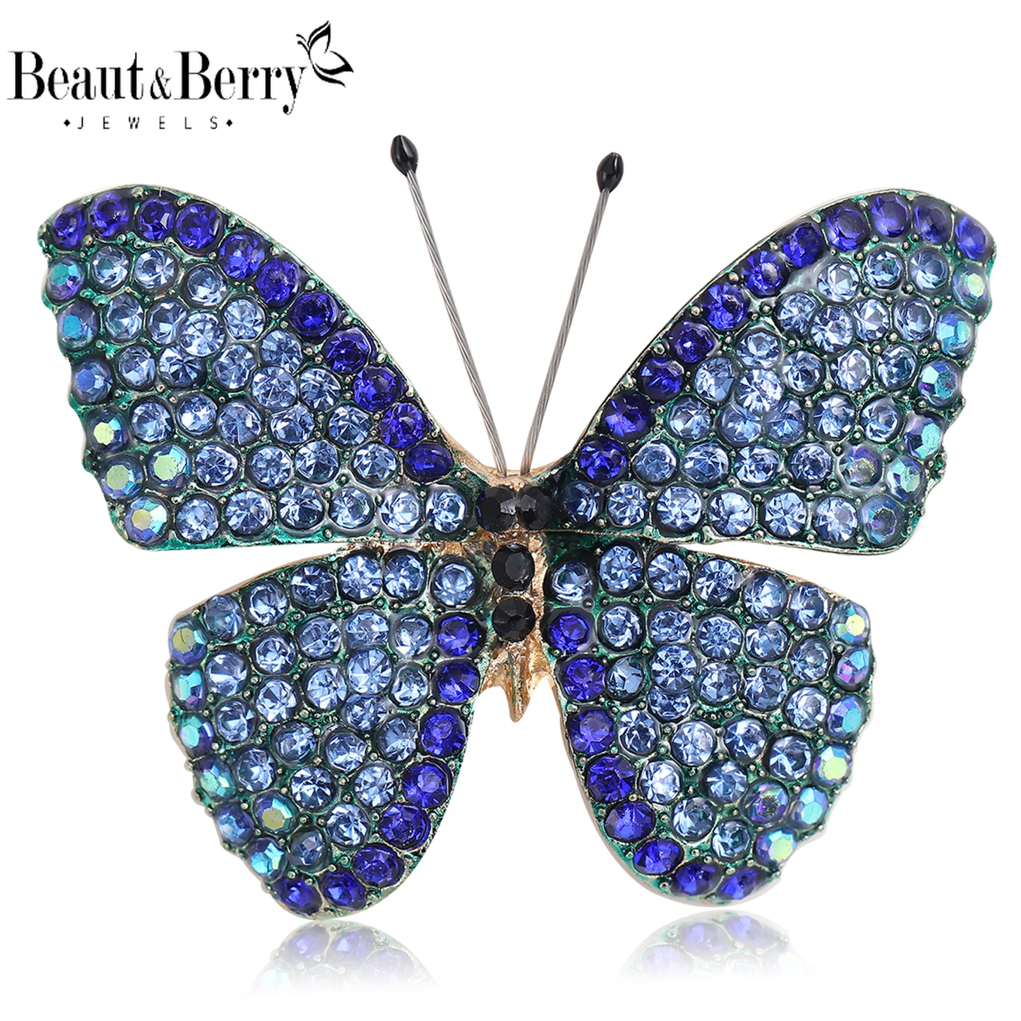 Beaut&Berry Full Rhinestone Butterfly Brooches for Women Insect Pins Casual Party Accessories New Year Gifts Friends Decoration