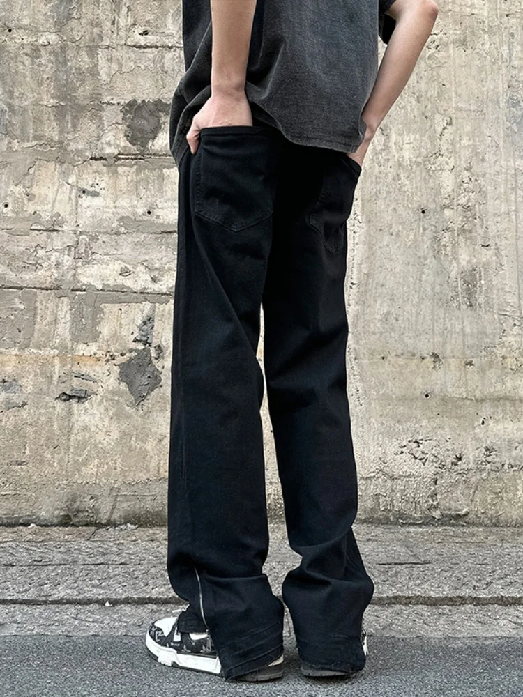

Black Soft Denim Jeans Men's Trendy High Street American Vibe Loose Wide Leg Pants Autumn Straight Casual Long Trousers