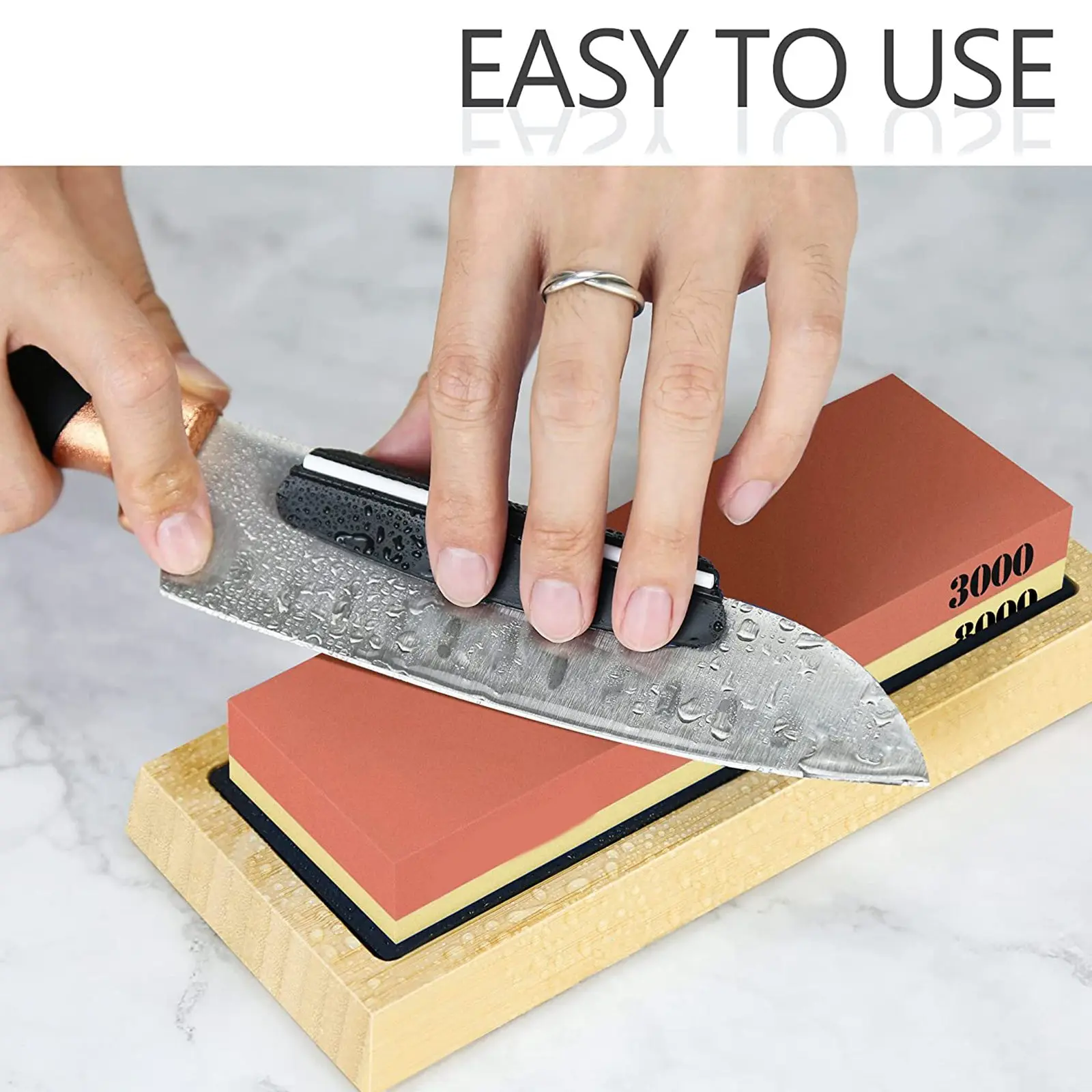 Knife Sharpening Stone,Whetstone Knife Sharpener,4Side Grit 400/1000 3000/8000,Complete Knife Sharpening Kit+Bamboo Base