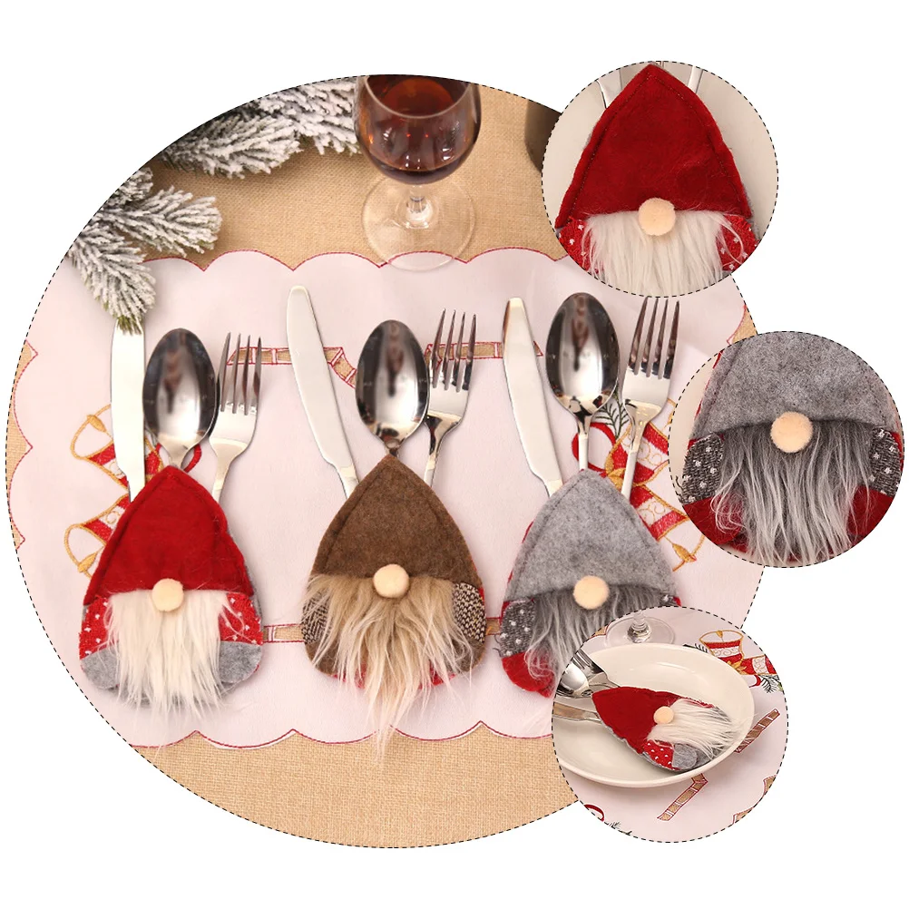 

6Pcs Christmas Cutlery Cover Decor Premium Material Tableware Holder for Festive Dinner Party Decoration Red Grey