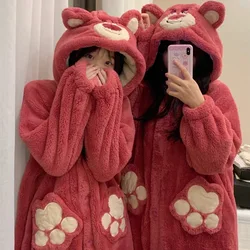 MINISO Adult Strawberry Bear Cosplay Costume Robes Kigurumi Onesie Anime Nightgown Halloween Cartoon Pajamas