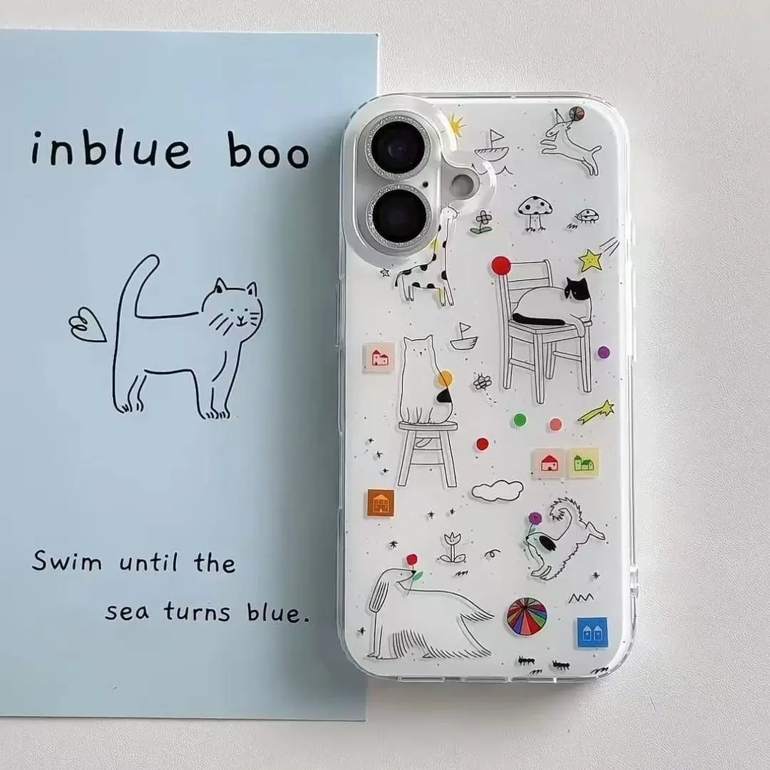 Trendy INS Cute Creative White Cat Stool Phone Case For iPhone 17 Air 16 15 14 13 12 11 Pro Max XS Max 78 Plus Shockproof Cover