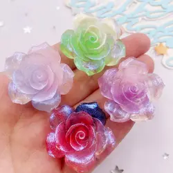 4PCS 32mm AB Resin Gradient Colorful Lotus flower Flatback Flower Rhinestone Scrapbook Decor DIY Bow Clothing Crafts Accessories