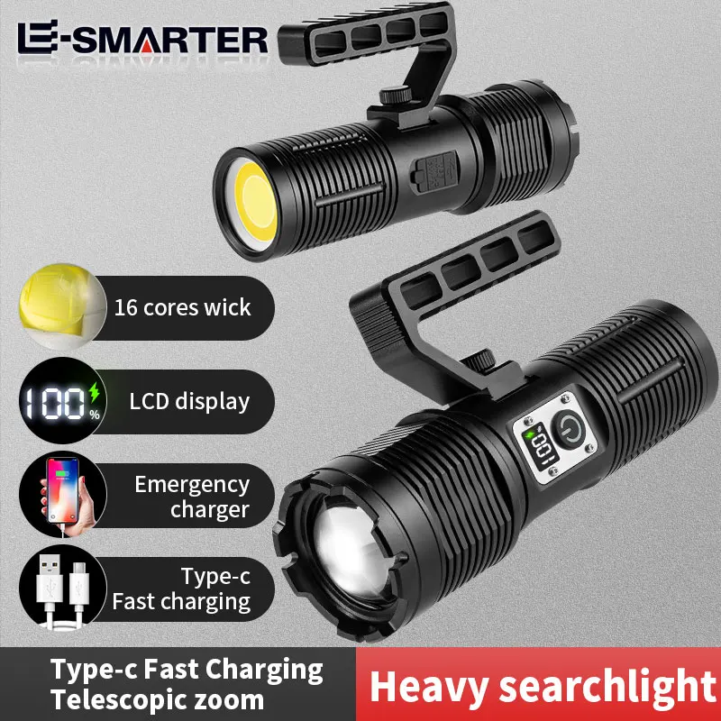 16 Core LED Portable Lanterns Telescopic Zoomable Flashlight High Power Tactical Hunting Torch Emergency Spotlight 18650 Battery