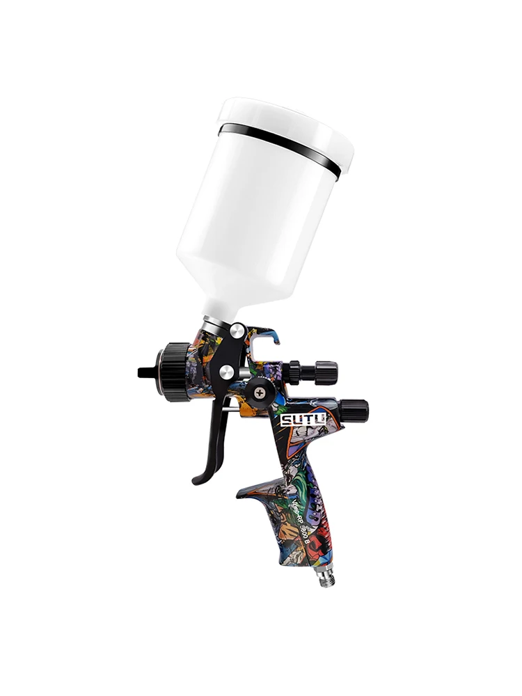 Pistolet natryskowy pneumatyczny SUTU 5800, zestaw 1.3/1.7mm, zbiornik 600ml, do malowania samochodów i mebli, równomierna atomizacja — 2