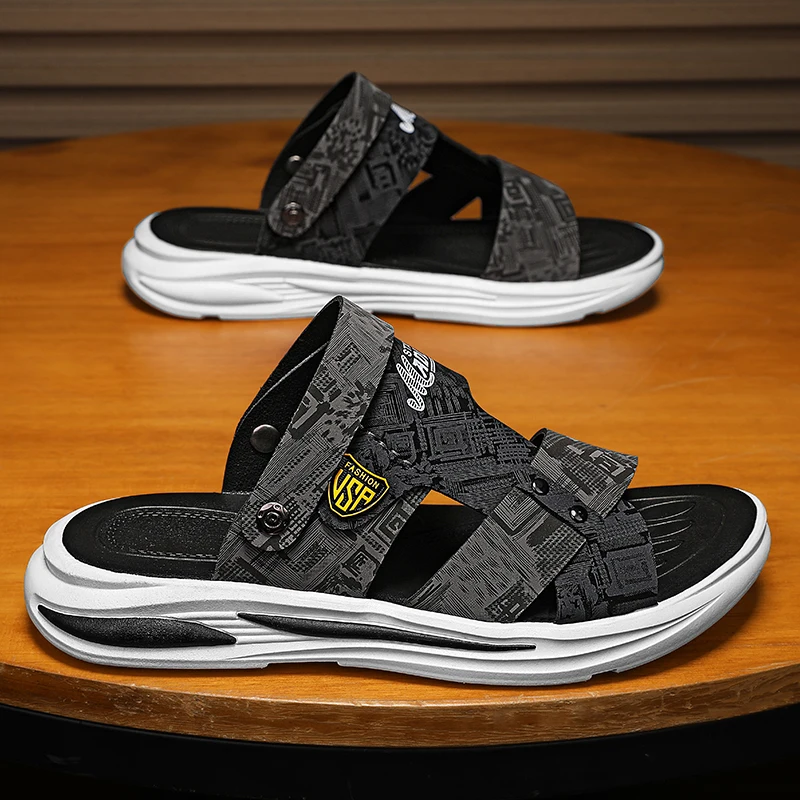 

Мужские сандалии Roman: уличные повседневные пляжные туфли, нескользящие, износостойкие, с двумя вариантами ношения, дышащие, противоскользящие шлепанцы