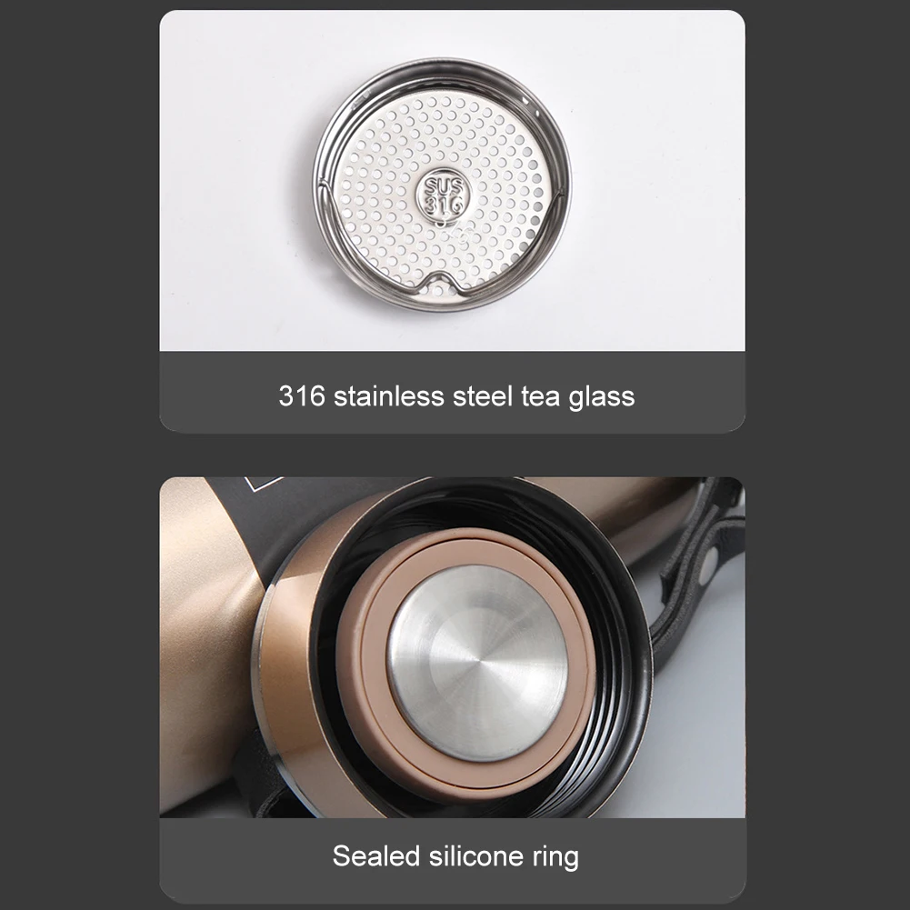 1000ml Vacuum Double Insulation Cup with Handle Portable Sports Bottle Large Capacity Outdoor Vacuum Flask for Water Tea Coffee