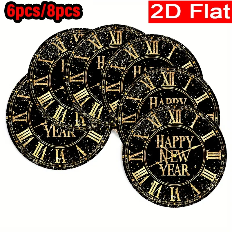 6/8 قطعة مجموعة المفارش السنة الجديدة ساعة العد التنازلي نمط البوليستر الجدول الحصير عطلة الطعام سنة جديدة سعيدة مهرجان الديكور