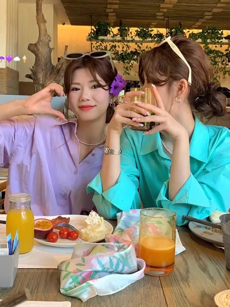 

Летняя рубашка Sweet Design Sensation, защита от солнца, свободный крой, корейский стиль, модный женский топ в стиле Lazy Style, повседневная рубашка