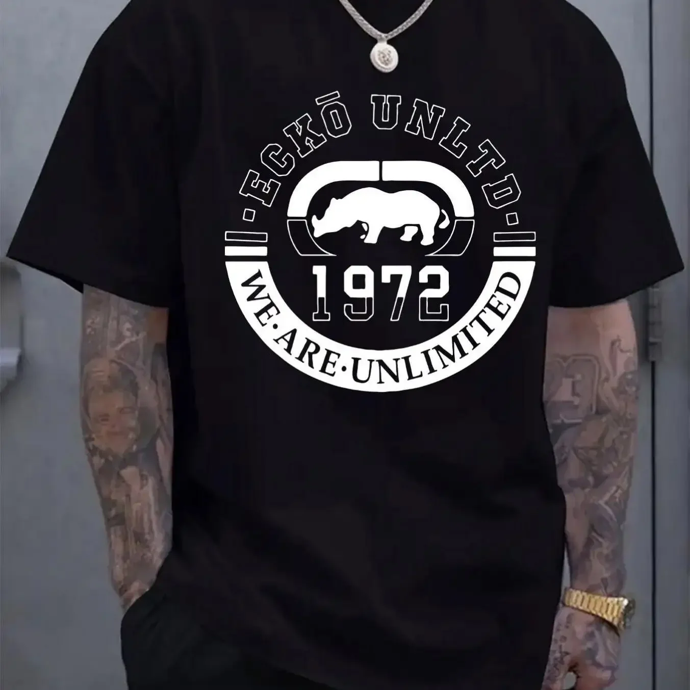 Camiseta con estampado de Rhino badge 1972 para hombre, camiseta corta informal adecuada para verano y primavera, ropa de verano para exteriores para hombre