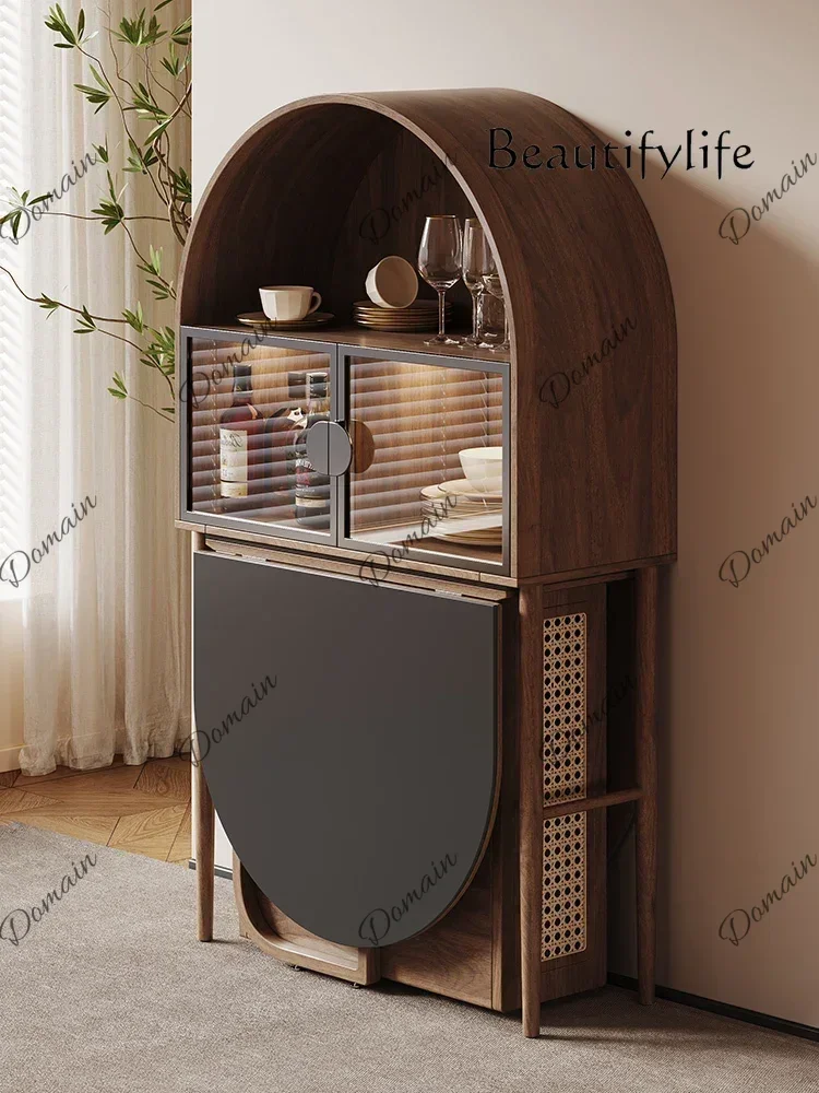 PJX X35 Multifunctional Rock Slab Folding Dining Table Household Small Apartment Oval Retractable Folding Table Against The Wall