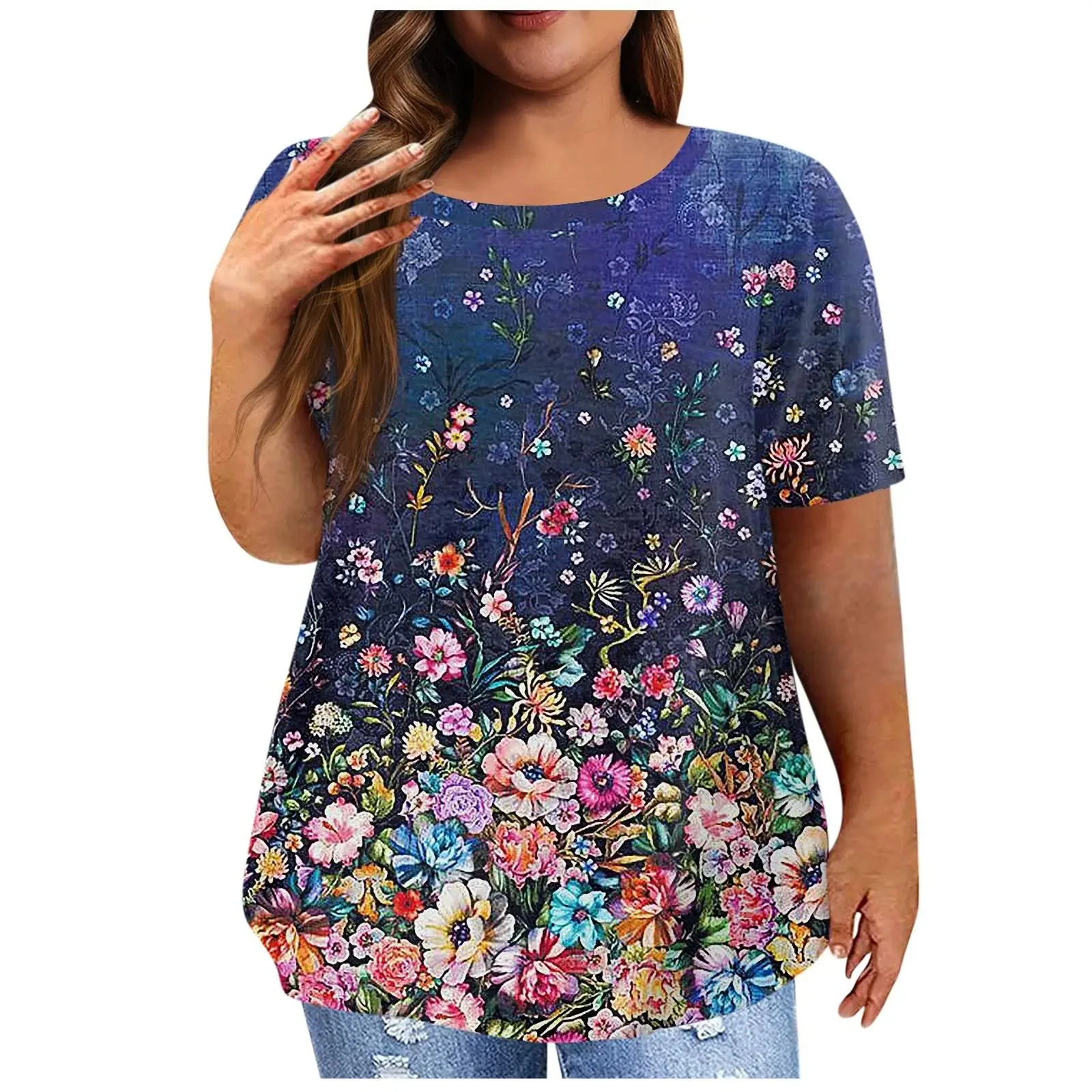 Summer Floral Women's T-Shirt Short Sleeve Tops Floral Graphic Clothing Everyday O-Neck Oversized Apparel Ladies Shirt Tees 2024