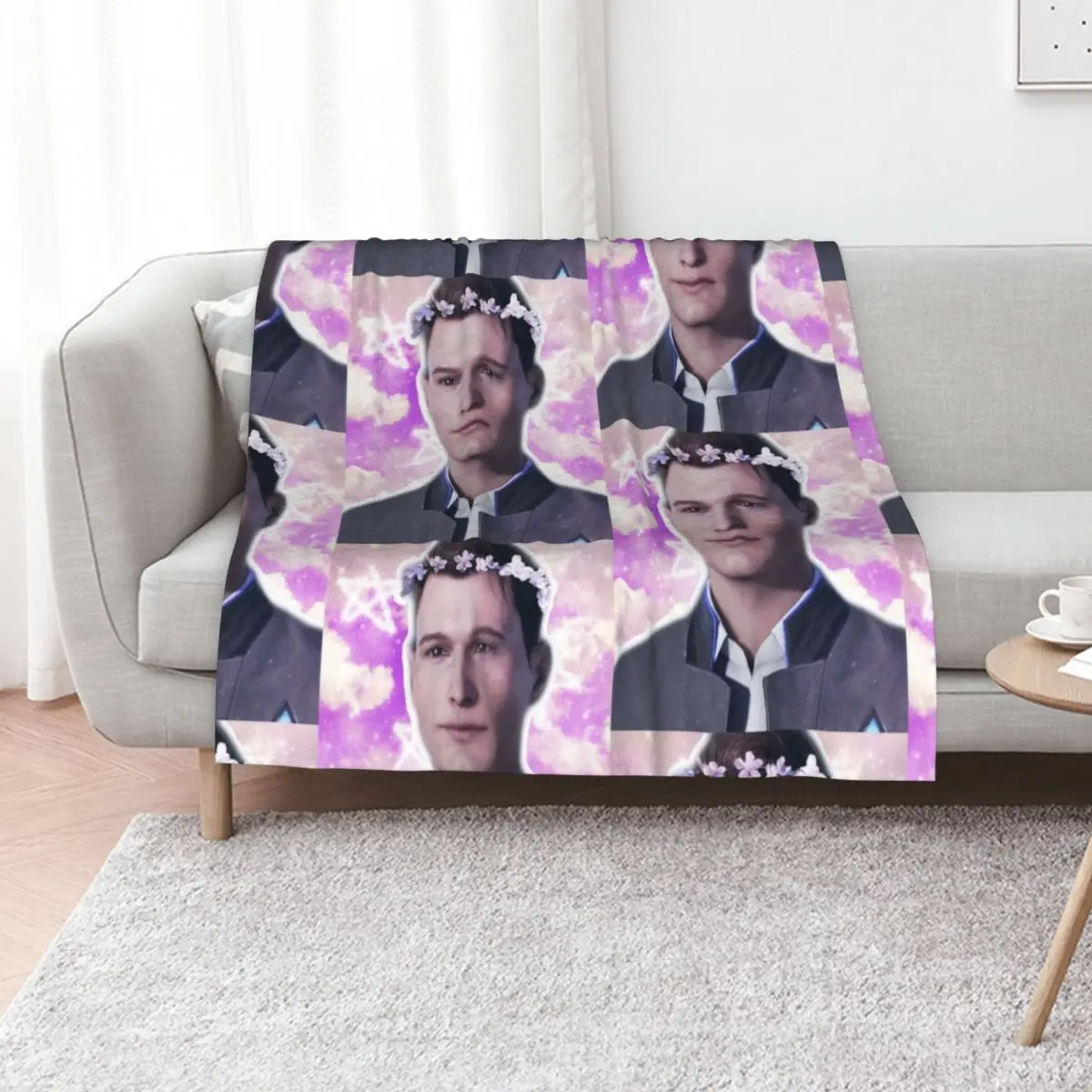 

Flowerboy Connor DBH Videogame Throw Blanket Plush Furrys Decoratives Multi-Purpose Blankets