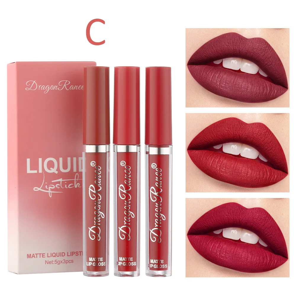 3pcs/set Velvet Matte Liquid Lipstick Waterproof Non-stick Cup Lip Gloss Lip Glaze Sexy Lips Makeup Sets Long Lasting Cosmetics