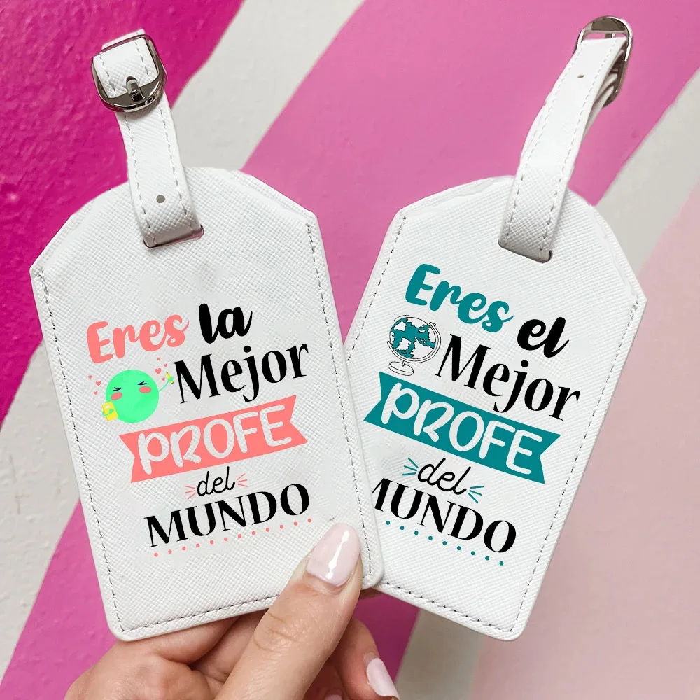 Best Teacher In The World Print Saying Leather Luggage Tags for Travel Bag Suitcase Travel Handbag Label Tag Gifts for Teacher