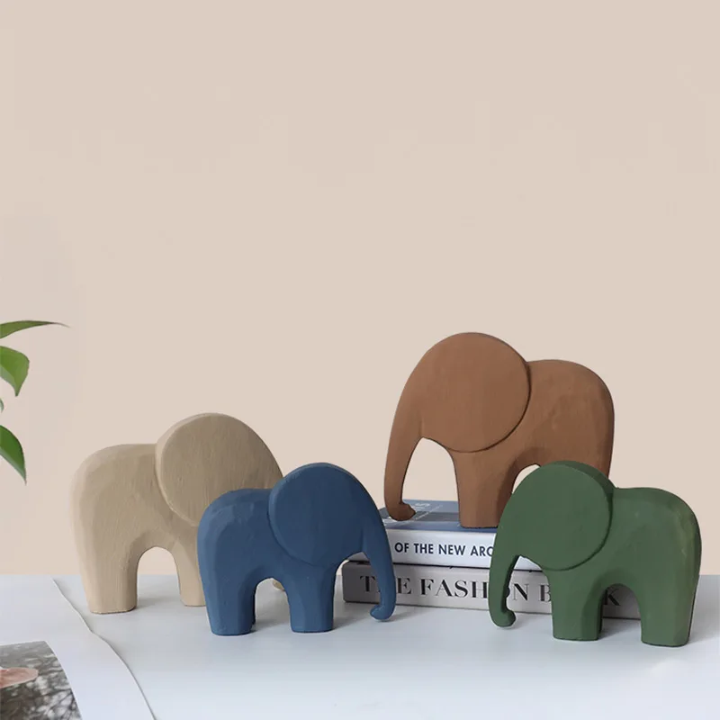 Nordic Morandi Color Animal Elephant-Shaped Ornaments Figure Children's Room Home Decoration Handicraft Desktop Crafts Gift