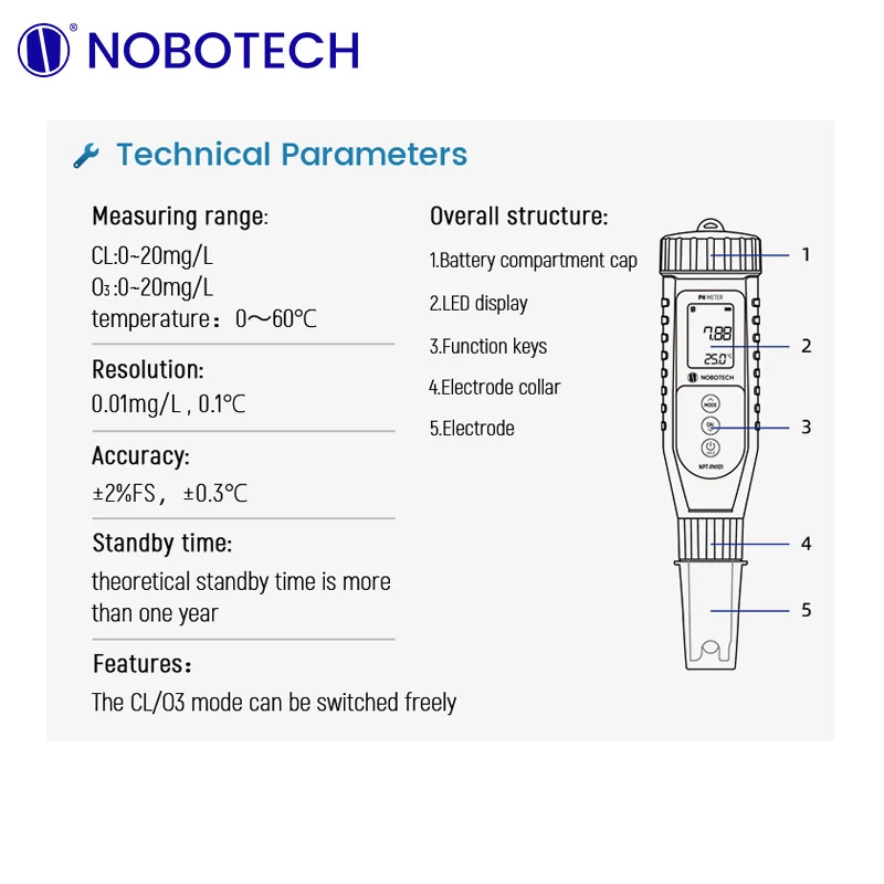 Portable Free Chlroine Meter NPT-CLOZ801 Chlorine Tester For Drinking Water Tap Water Portable Residual Chlorine Meter