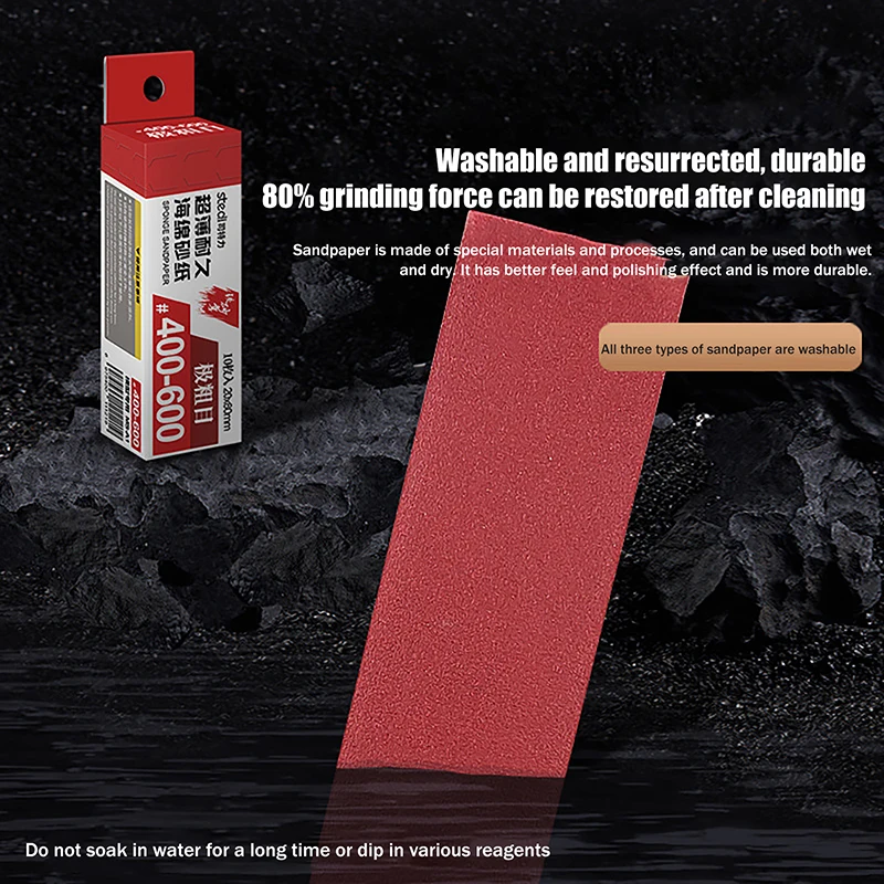 กระดาษทรายแบบมีกาวในตัว 10 ชิ้น/กล่อง ขนาด 20x80 มม. สำหรับงานโมเดลแบบมืออาชีพ ล้างทำความสะอาดได้และนำกลับมาใช้ใหม่ได้ อุปกรณ์งานฝีมือ DIY