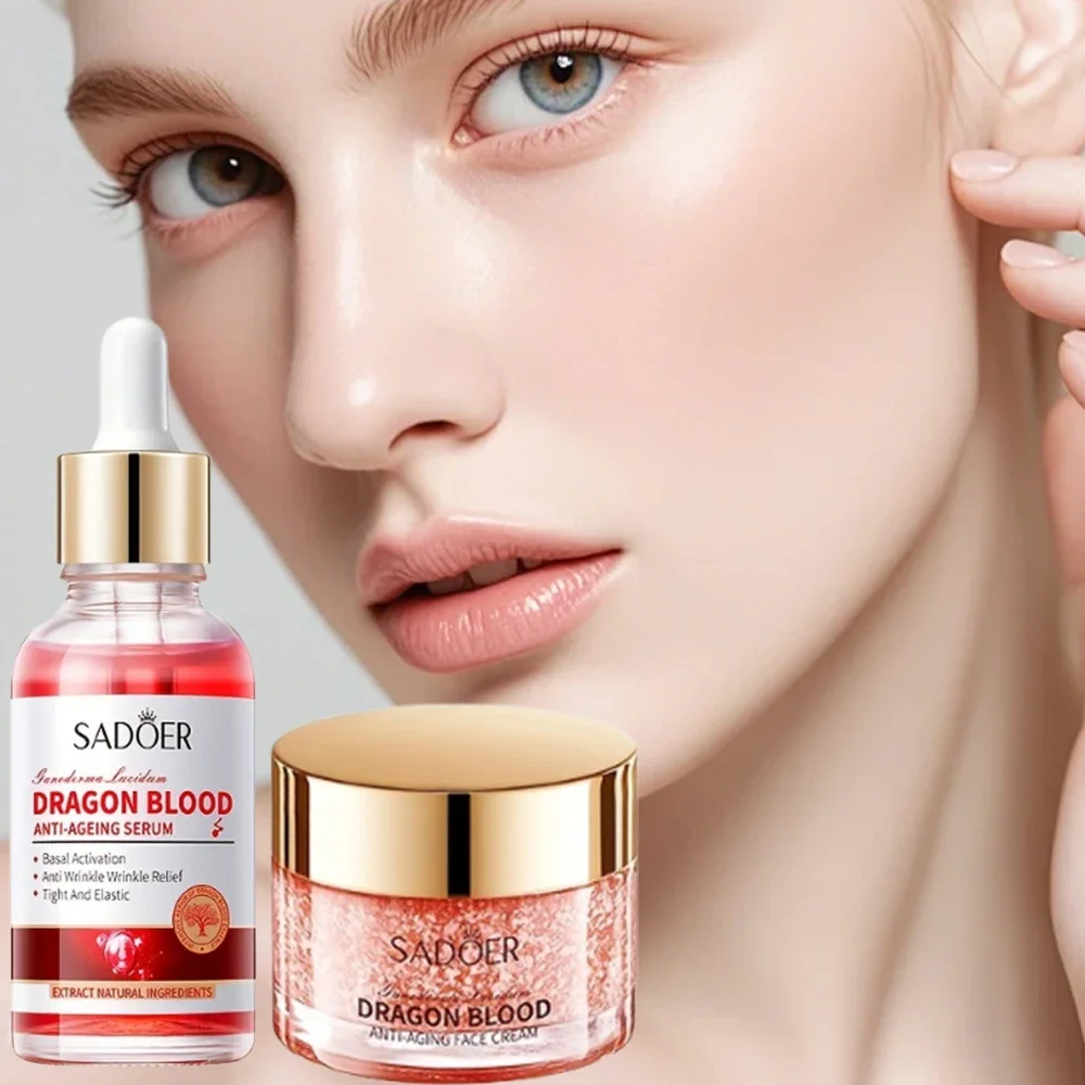 Lingzhi & Dragon Blood Set para el cuidado de la piel: crema hidratante, suero y crema BB, extracto natural, cuidado suave para todo tipo de piel - Hombres y