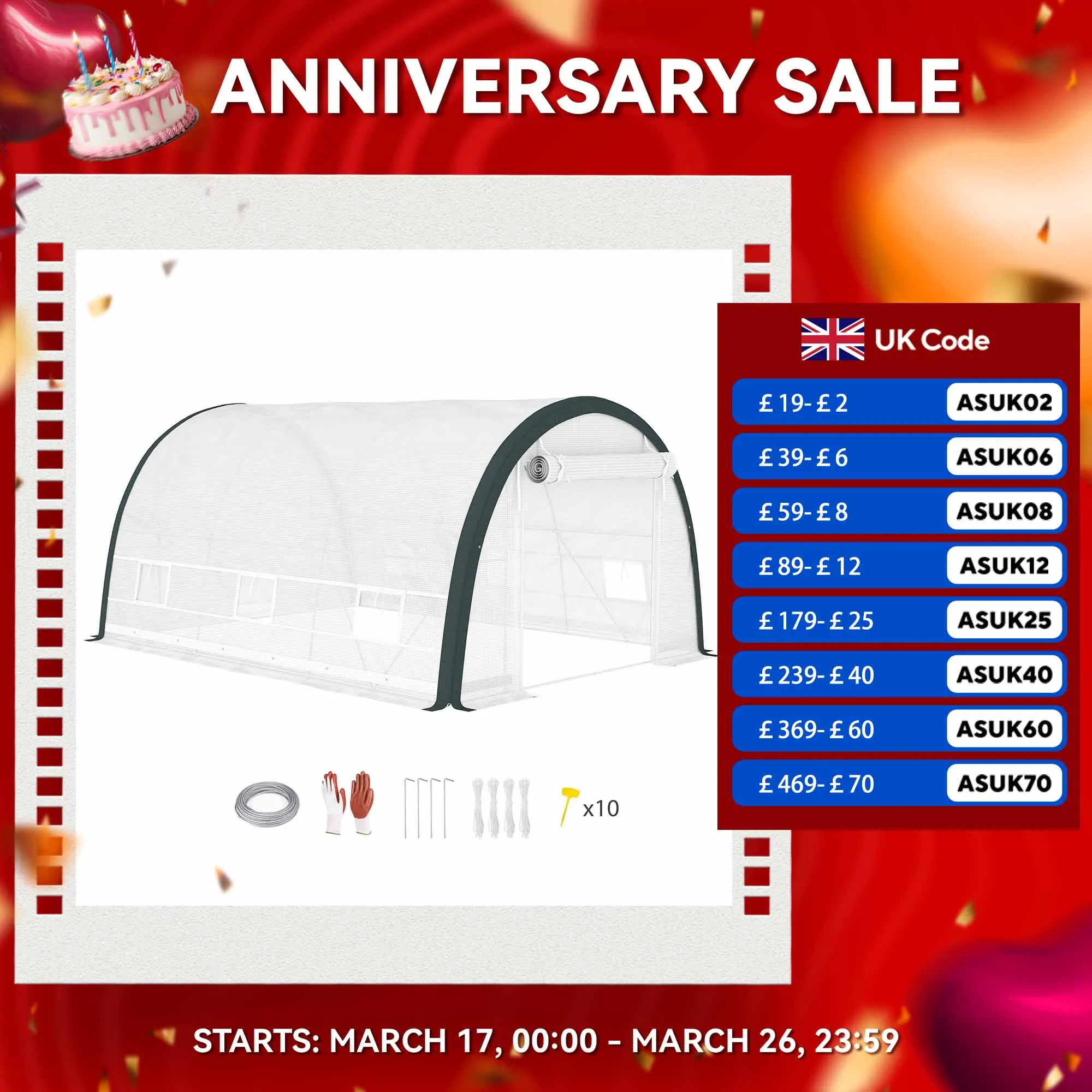 4 X 3(m) Upgraded Polytunnel Greenhouse W/ Mesh Door & Windows, 10 Plant Labels