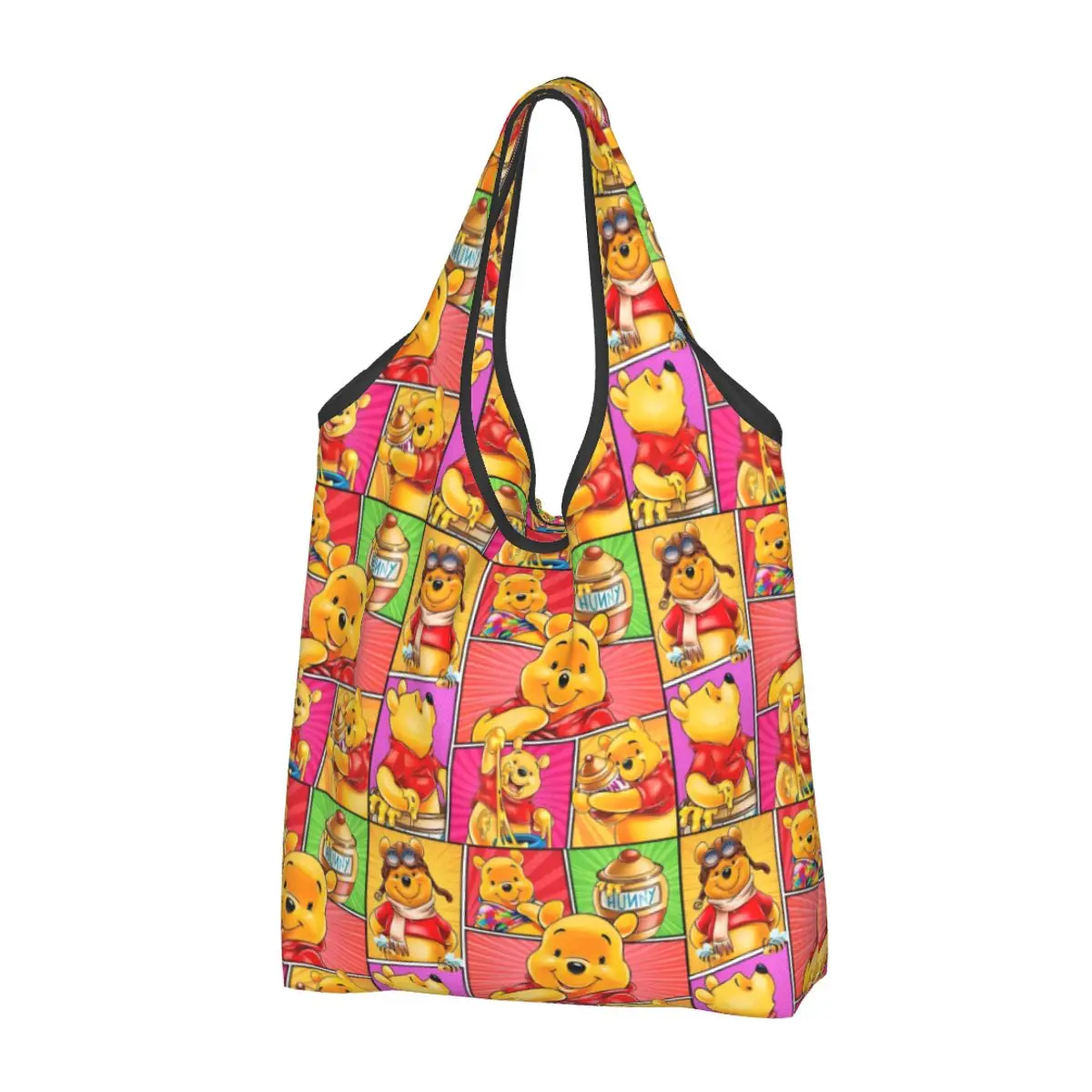 

Custom Fashion Winnie Pooh Bear Collage Shopping Tote Bags Portable Groceries Shoulder Shopper Bag