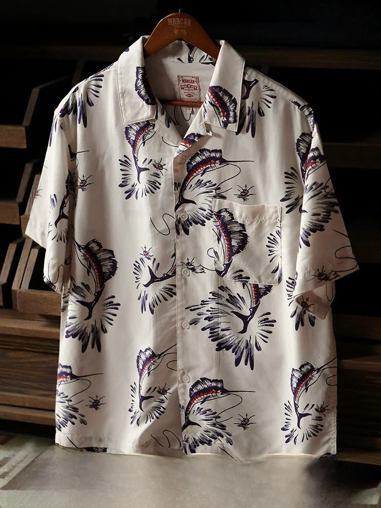 

MBBCAR Lu Wide Beach Tuna Holiday Outdoor Loose Summer Hawaii ort Sve irt Lyocell Material Breathable Youth Faion