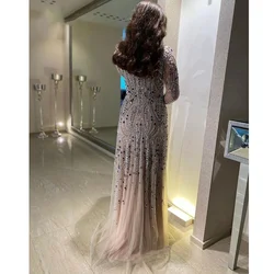 2024 Haute Couture Dubai Luxury Mermaid Sweetheart Evening Dress For Women Long Sleeves Beading Crystal Formal Prom Dress