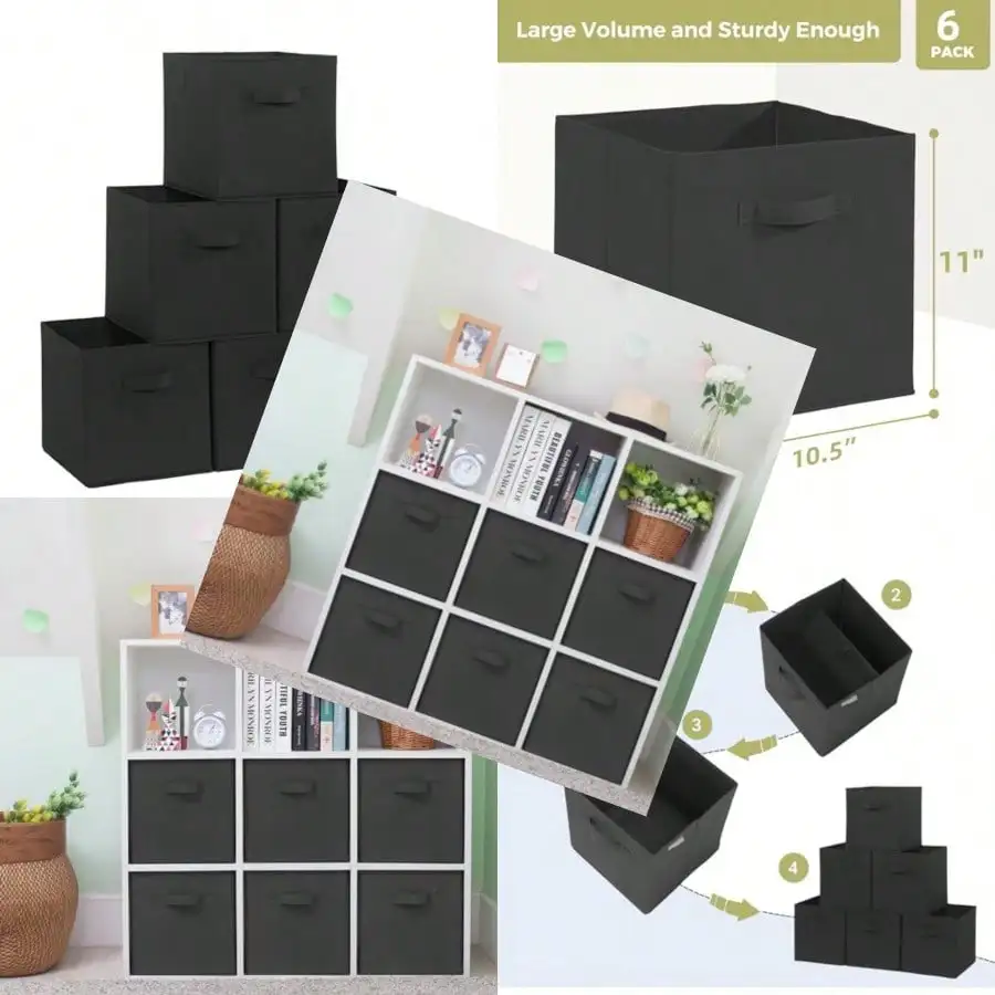 

Storage Cubes 11 Inch Cube Storage Bins Set Of 6 Fabric Foldable Storage Bins With Handles Closet Storage Organizer Bins Cubby C