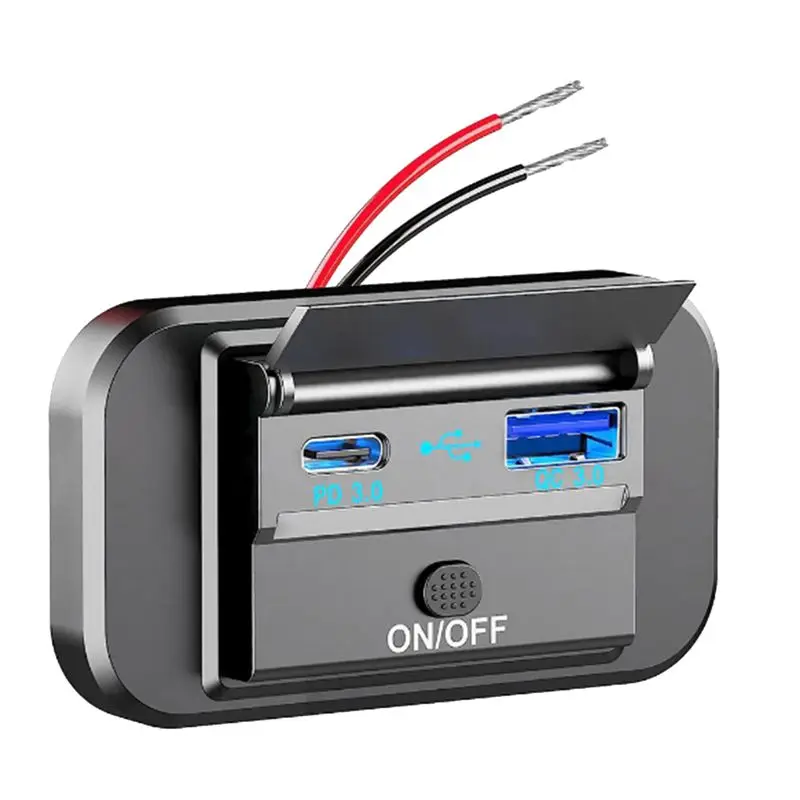 12-24V QC3.0 PD3.0 Ports Quick With Switch Fast Charging USB Power Panel For Motorcycle Car Truck ATV Easy Install-T61C