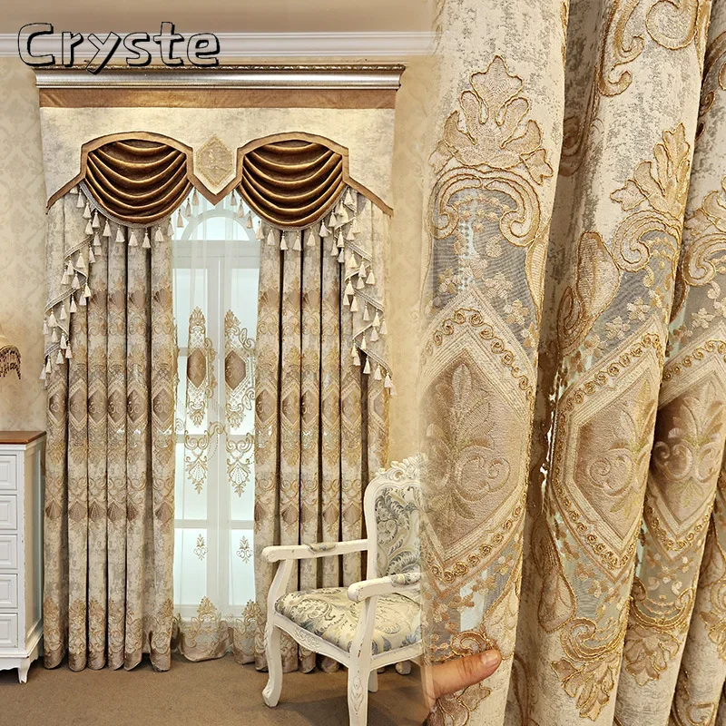 

Curtains for Living Dining Room Bedroom Valance European Style Chenille Embroidered High Shading Finished Custom Windows